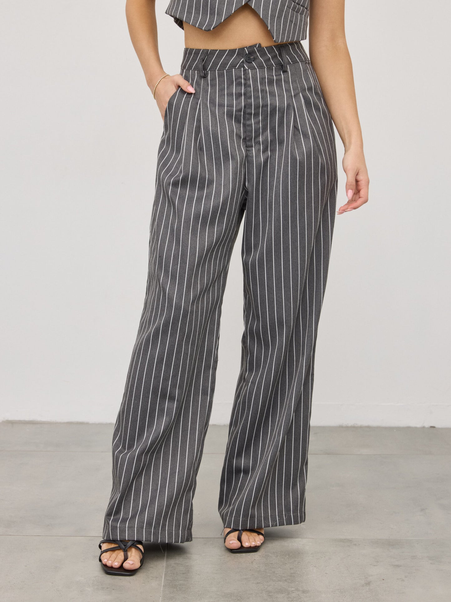 מכנסיים מחוייטים פסים ארין | אפור