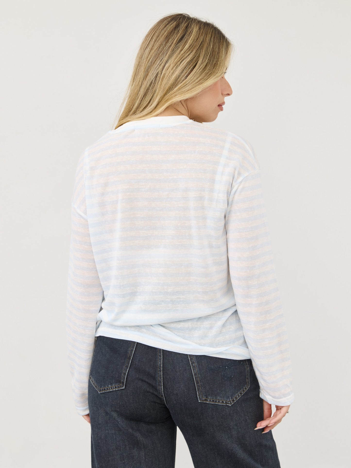 טישירט שרוול ארוך  פסים אוולין | כחול