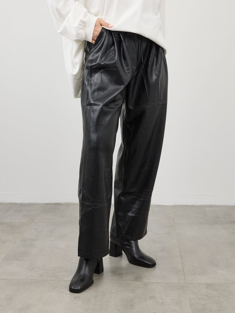 מכנסיים דמוי עור ארוכים דמי | שחור