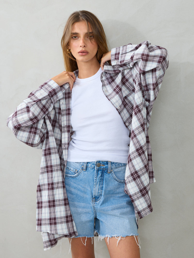 חולצה מכופתרת משבצות נואליה | אדום