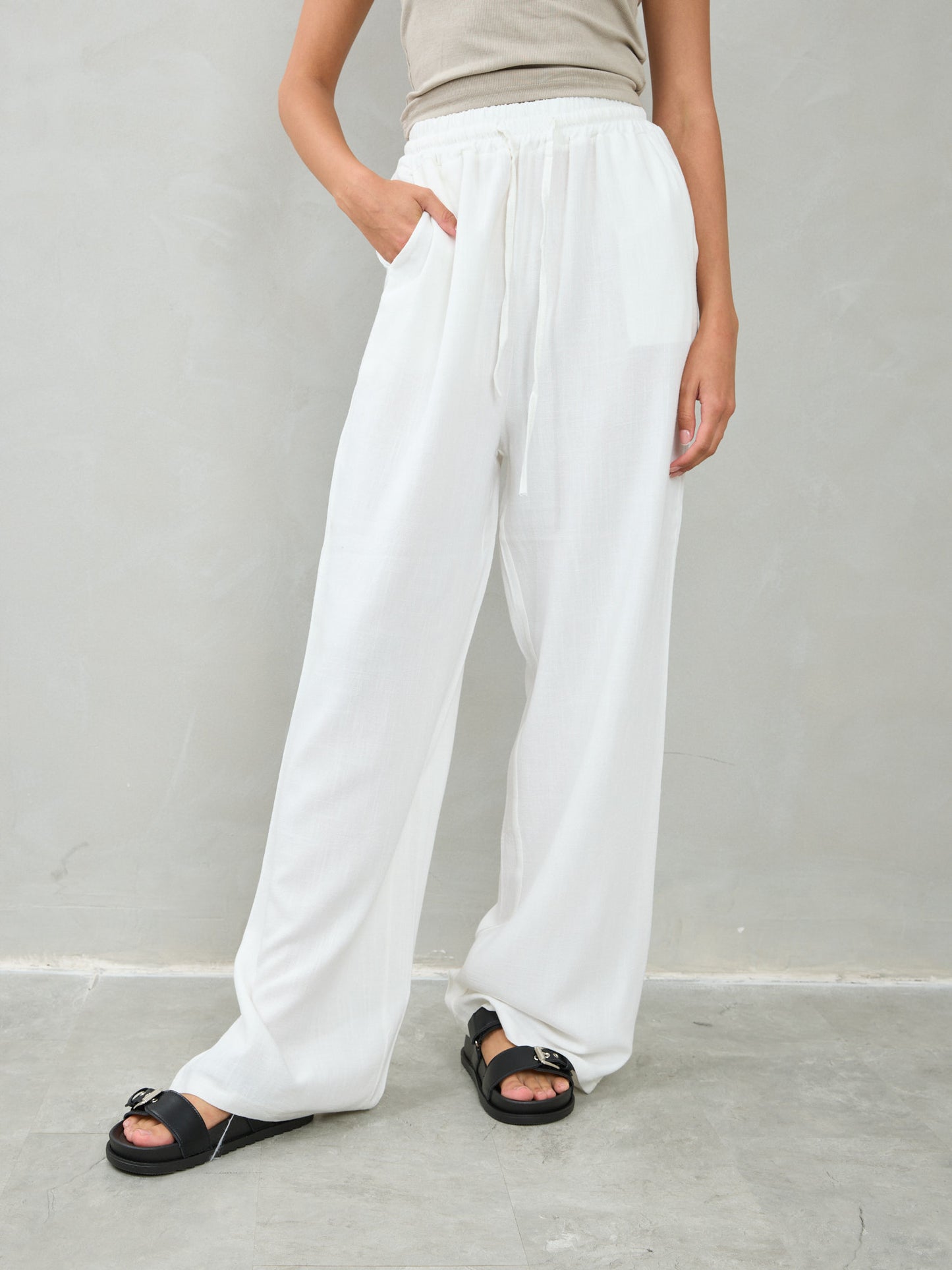 מכנסי פשתן גיין | לבן