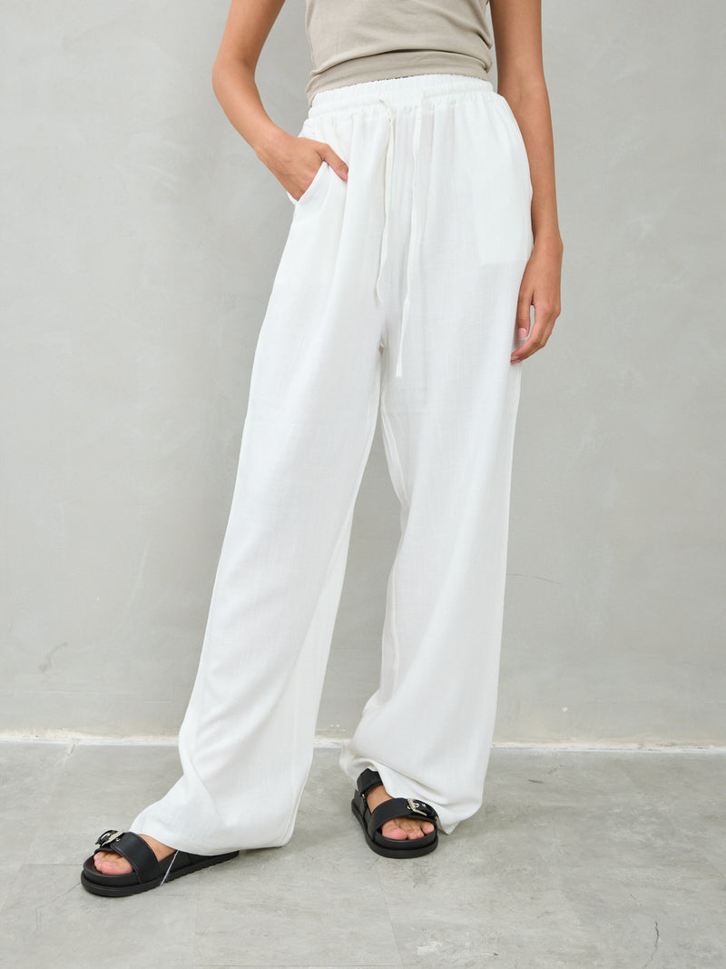 מכנסי פשתן גיין | לבן