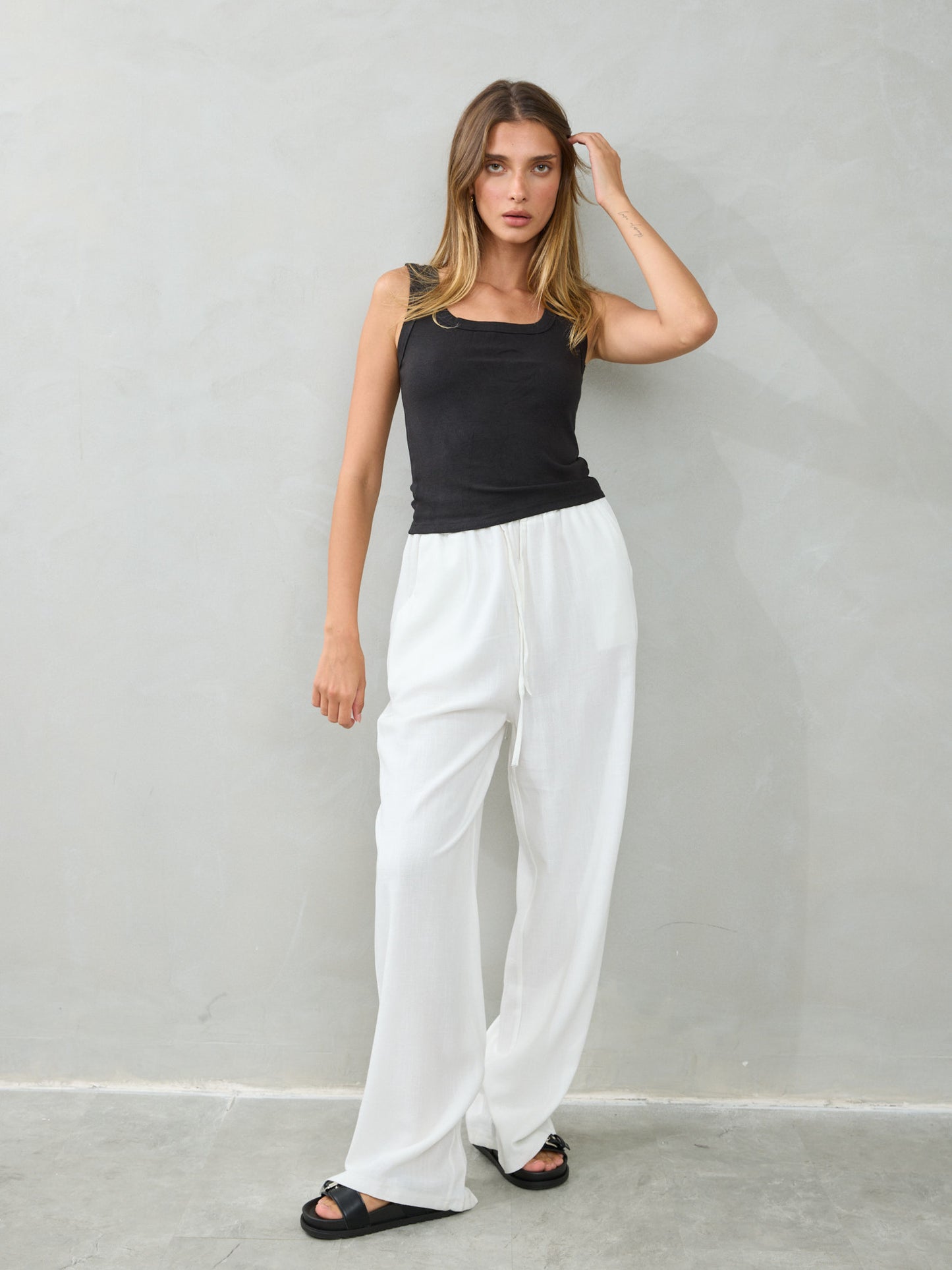 מכנסי פשתן גיין | לבן