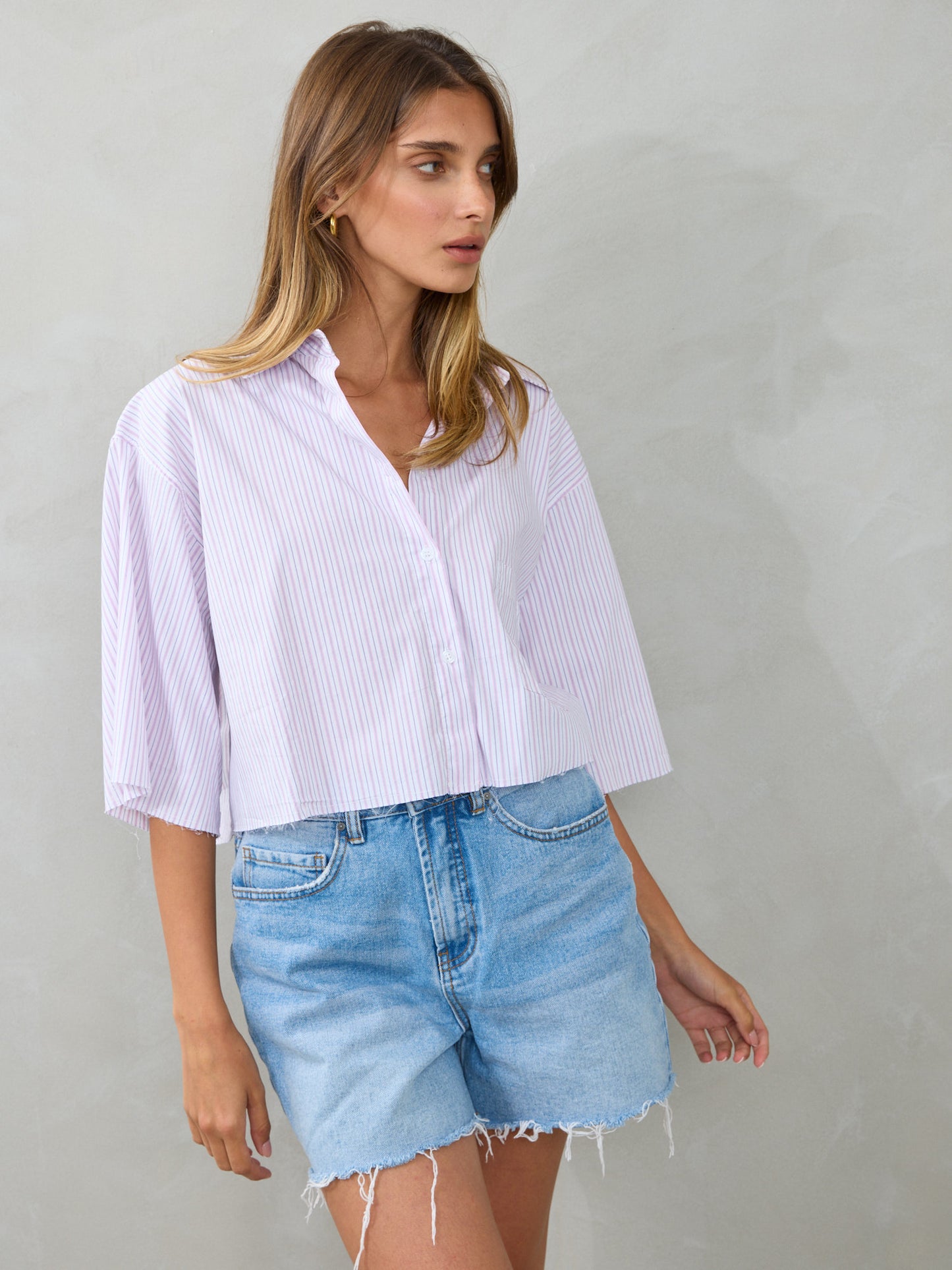 חולצה מכופתרת קרופ מיז | ורוד