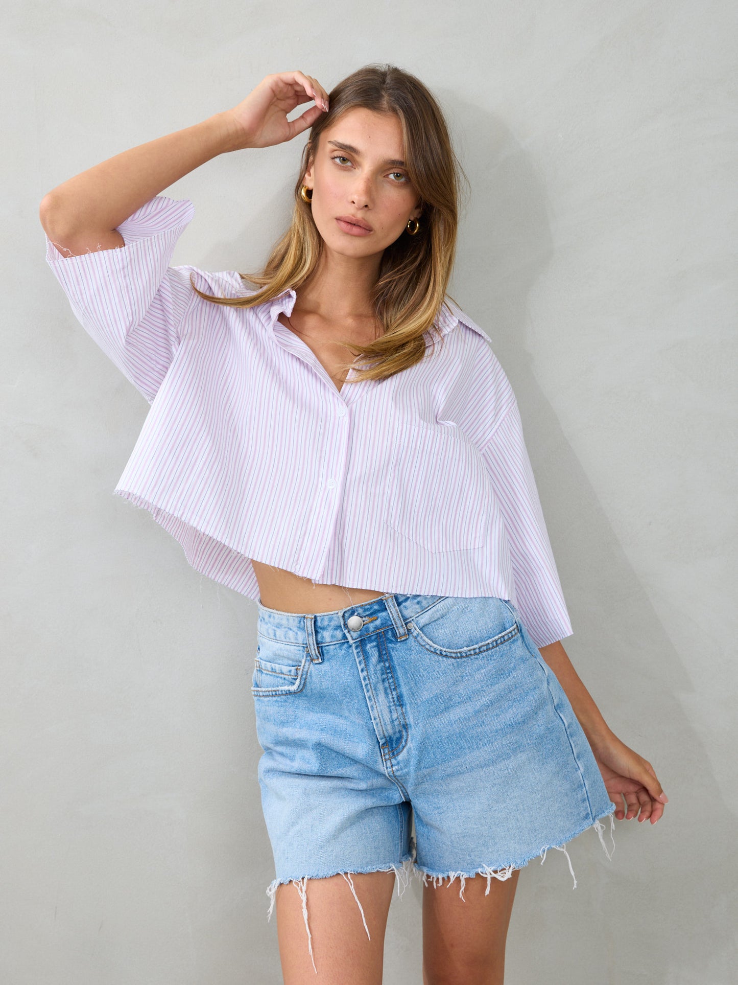 חולצה מכופתרת קרופ מיז | ורוד