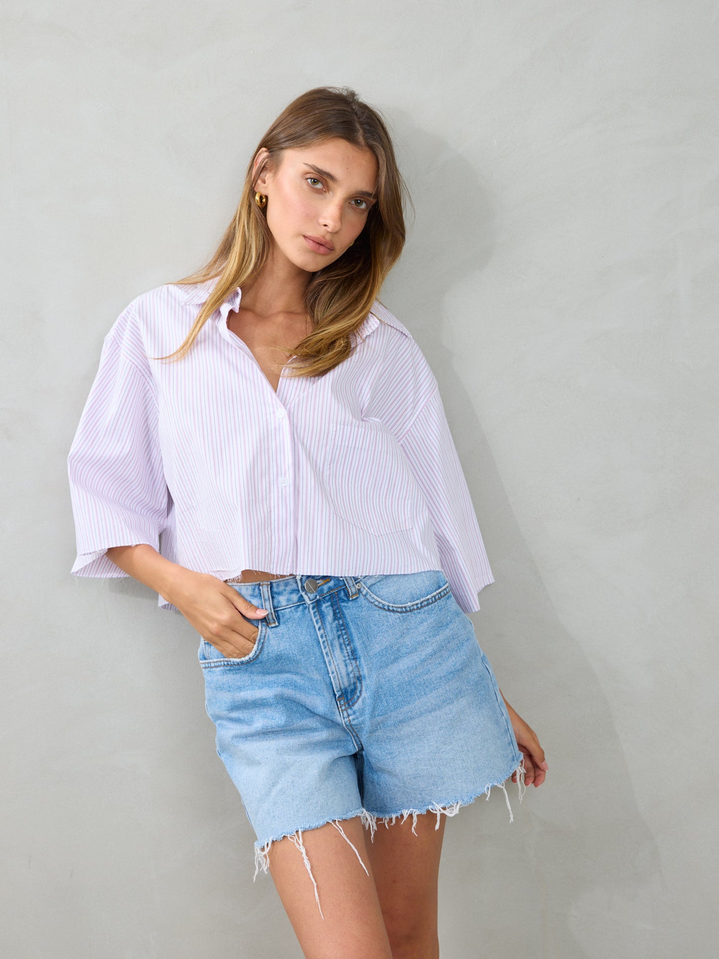 חולצה מכופתרת קרופ מיז | ורוד