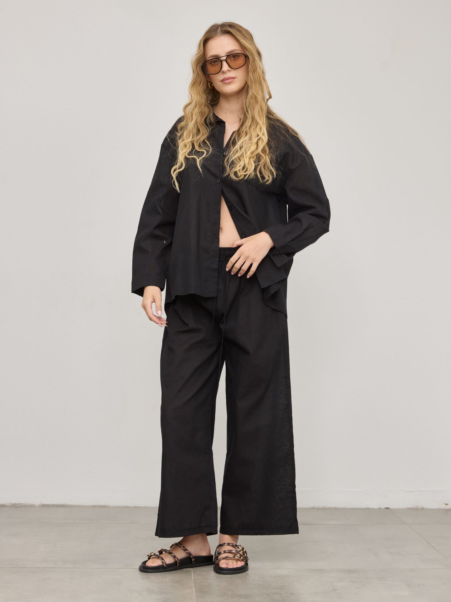 מכנסי פשתן פלורנס | שחור