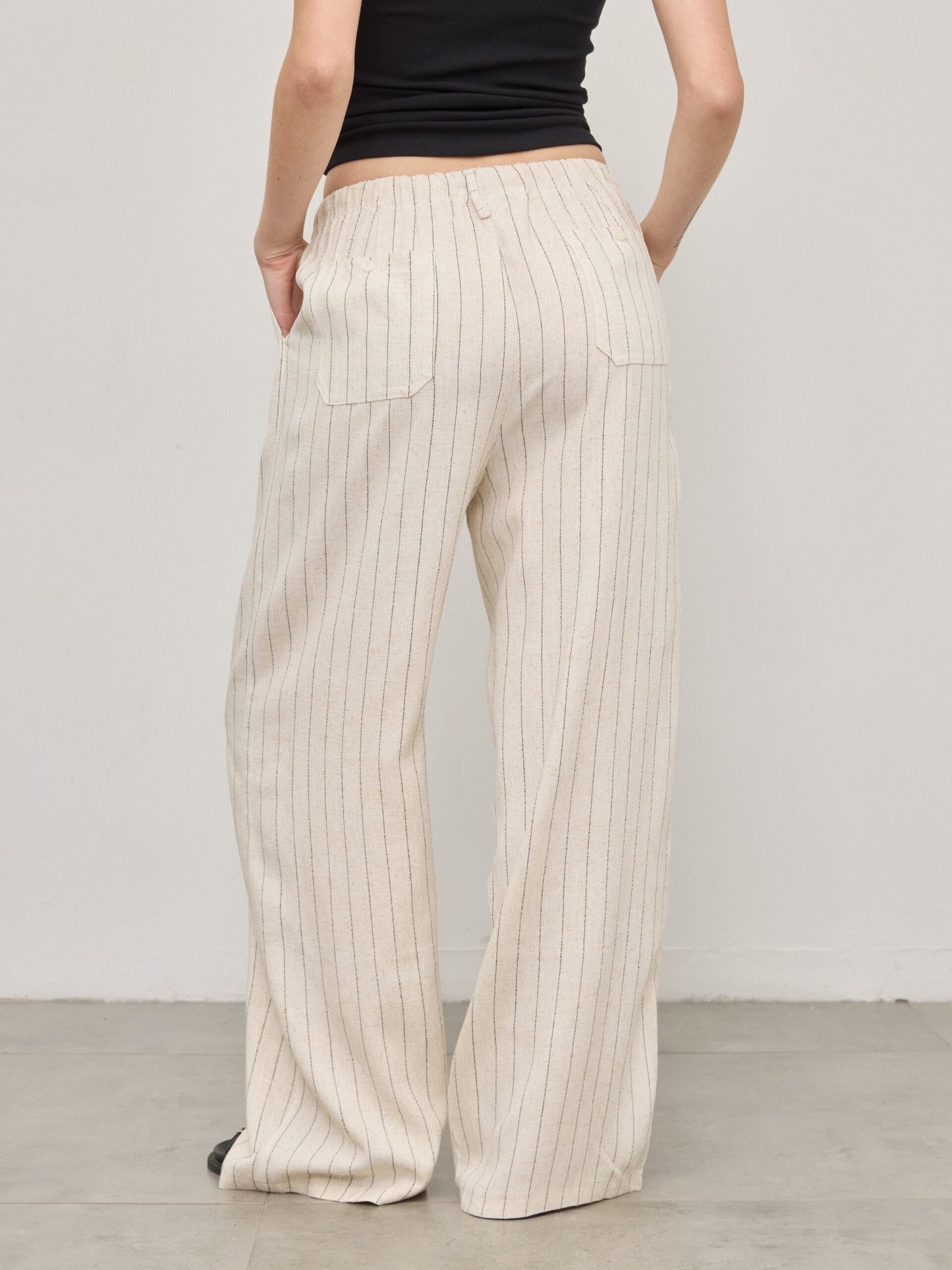 מכנסי פשתן פסים יובל | שמנת