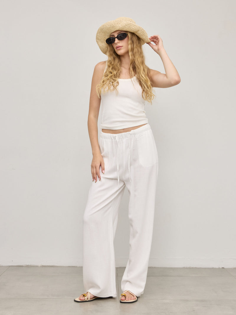 מכנסי פשתן יובל | לבן