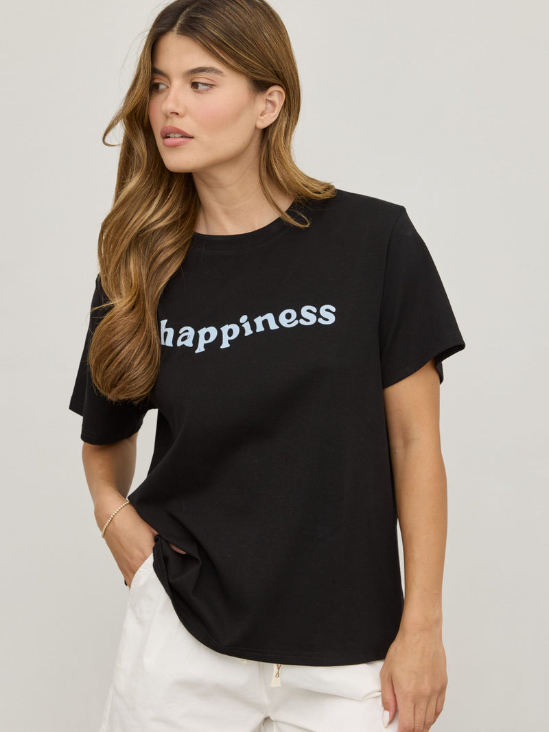 טישירט פרינט HAPPINES | שחור