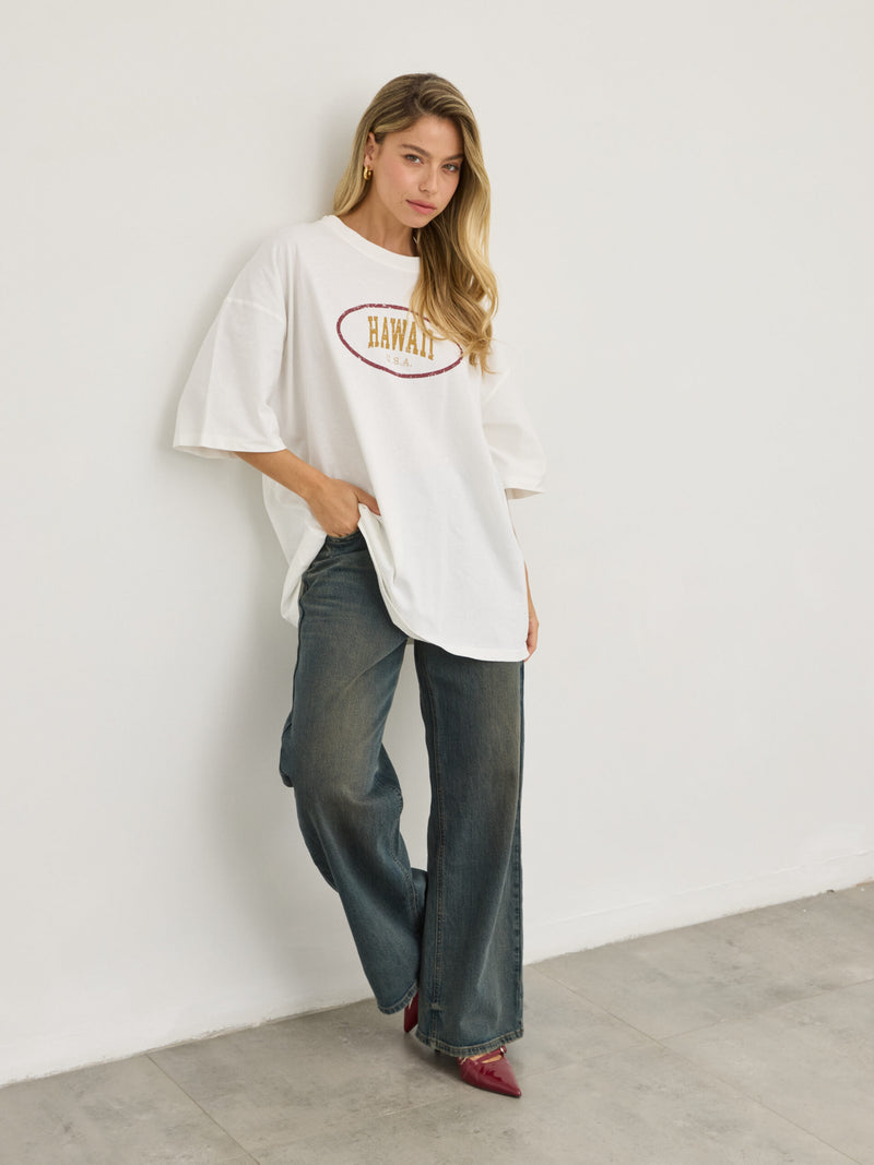 טישירט אוברסייז פרינט HAWAII | לבן