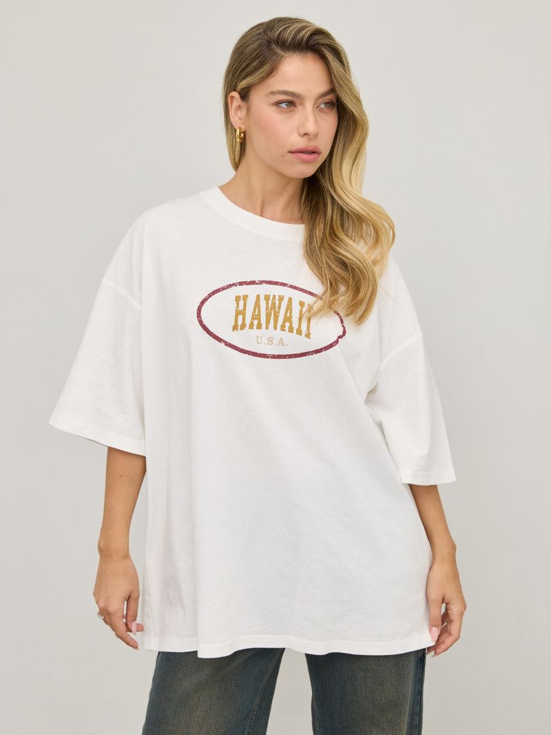 טישירט אוברסייז פרינט HAWAII | לבן