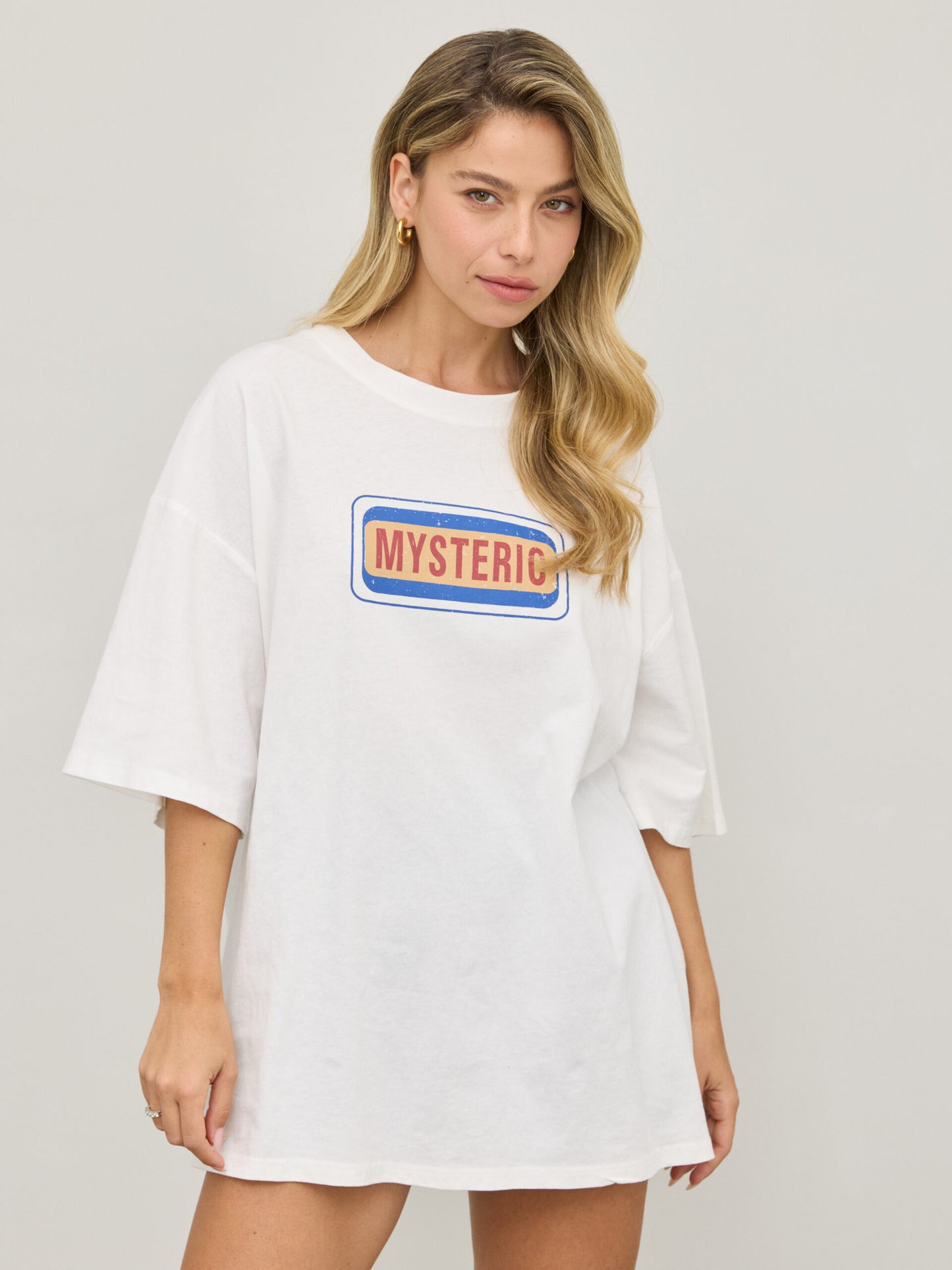 טישירט אוברסייז פרינט MYSTERIC | לבן