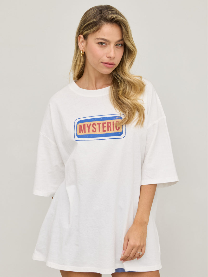 טישירט אוברסייז פרינט MYSTERIC | לבן