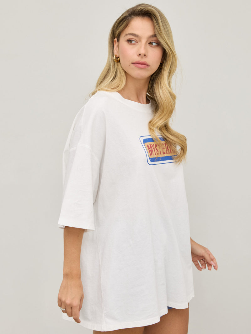 טישירט אוברסייז פרינט MYSTERIC | לבן