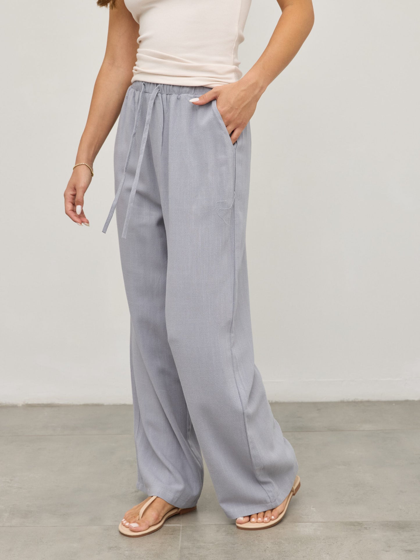 מכנסי פשתן אמיליו | אפור