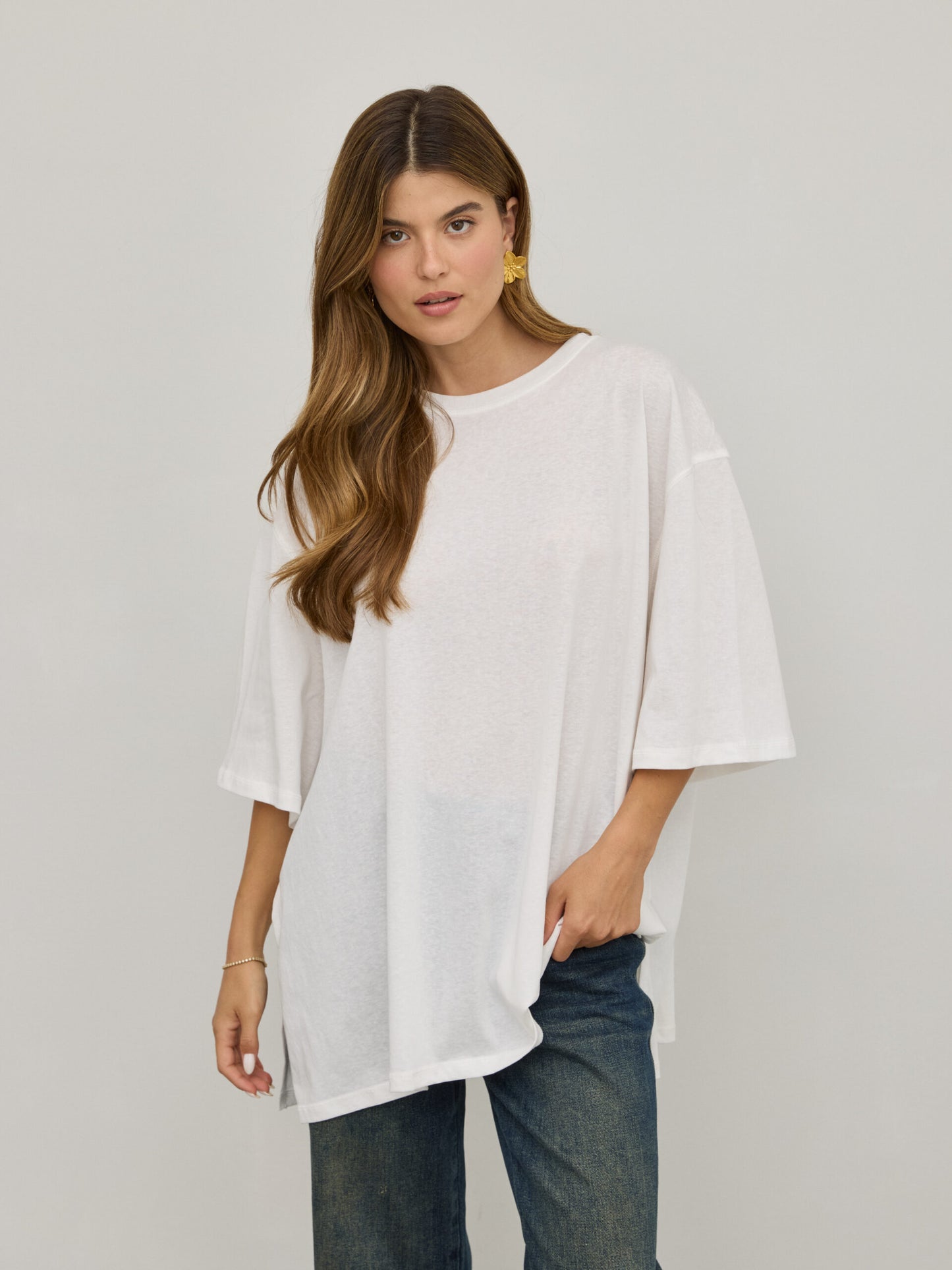 טישירט בייסיק אוברסייז אייד | לבן