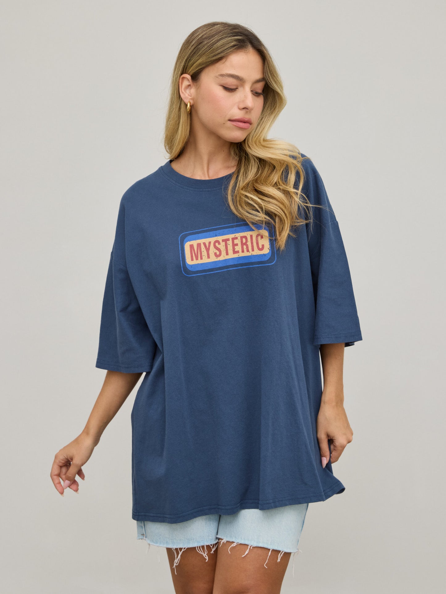 טישירט אוברסייז פרינט MYSTERIC | כחול