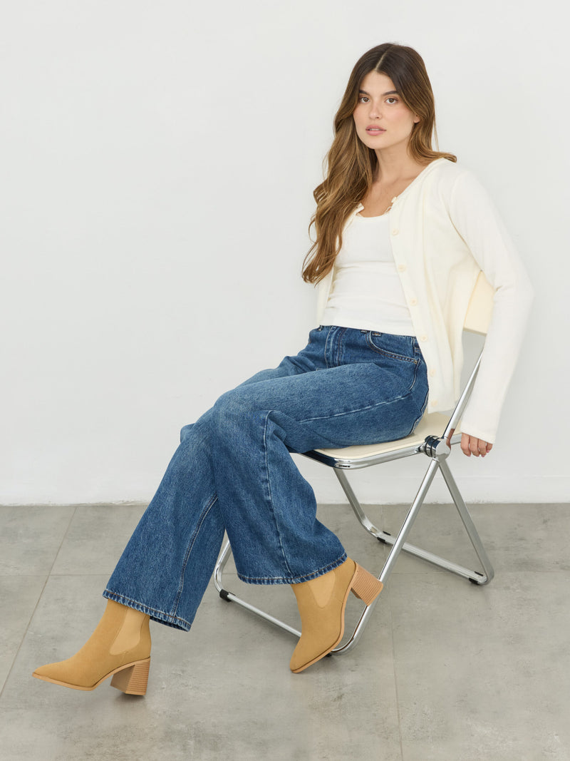 מגפוני עקב שפיץ דמוי זמש מארי | חאקי