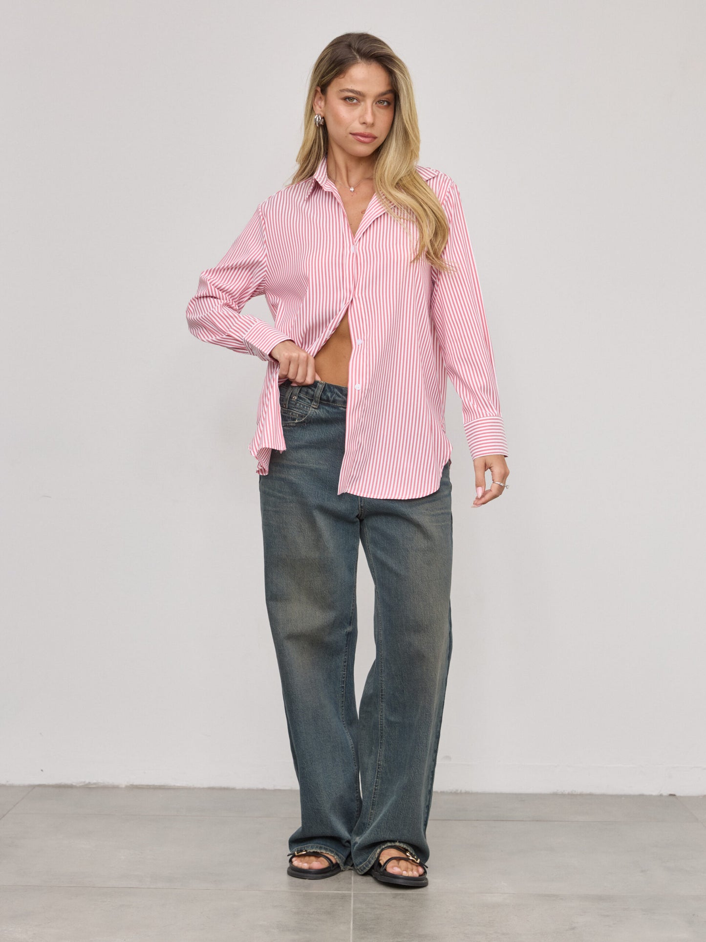 חולצה מכופתרת פסים מנדי | אדום