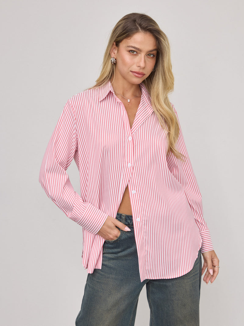 חולצה מכופתרת פסים מנדי | אדום