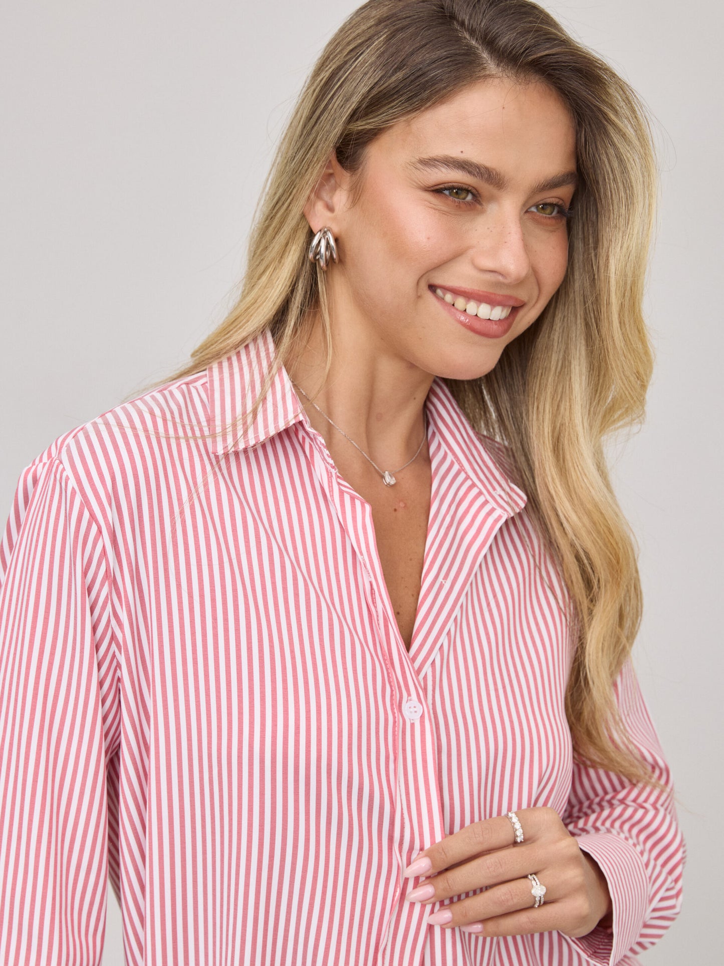 חולצה מכופתרת פסים מנדי | אדום