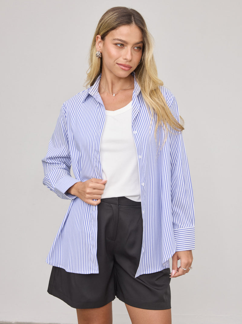 חולצה מכופתרת פסים מנדי | כחול