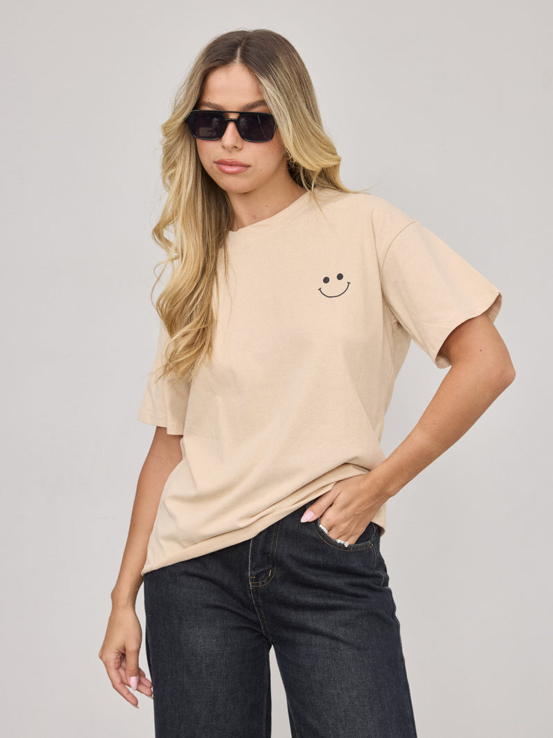 טישירט הדפס סמיילי הוליס | בז'