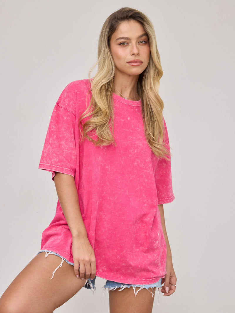 טישירט בייסיק אוברסייז טרי | ורוד