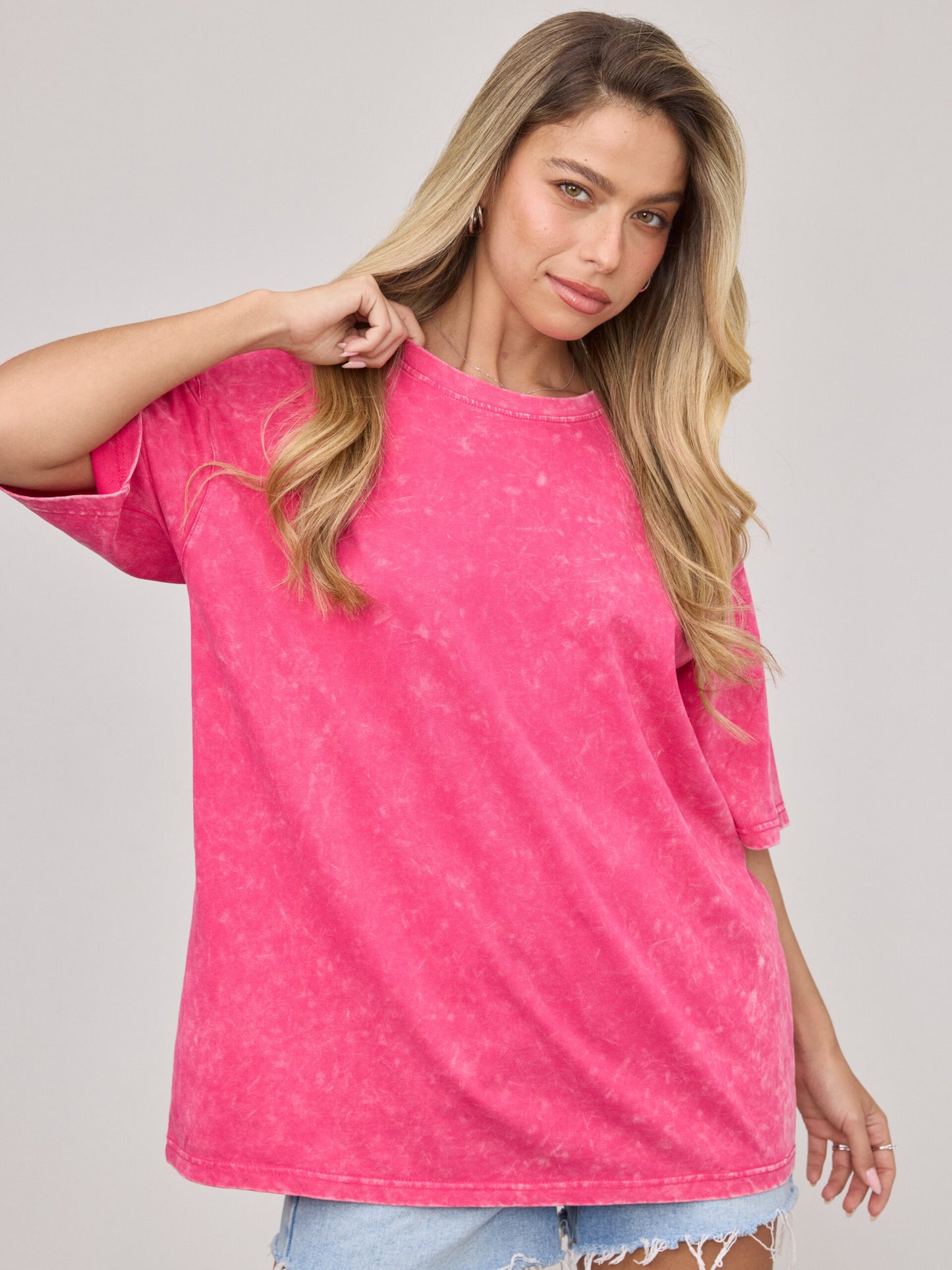 טישירט בייסיק אוברסייז טרי | ורוד