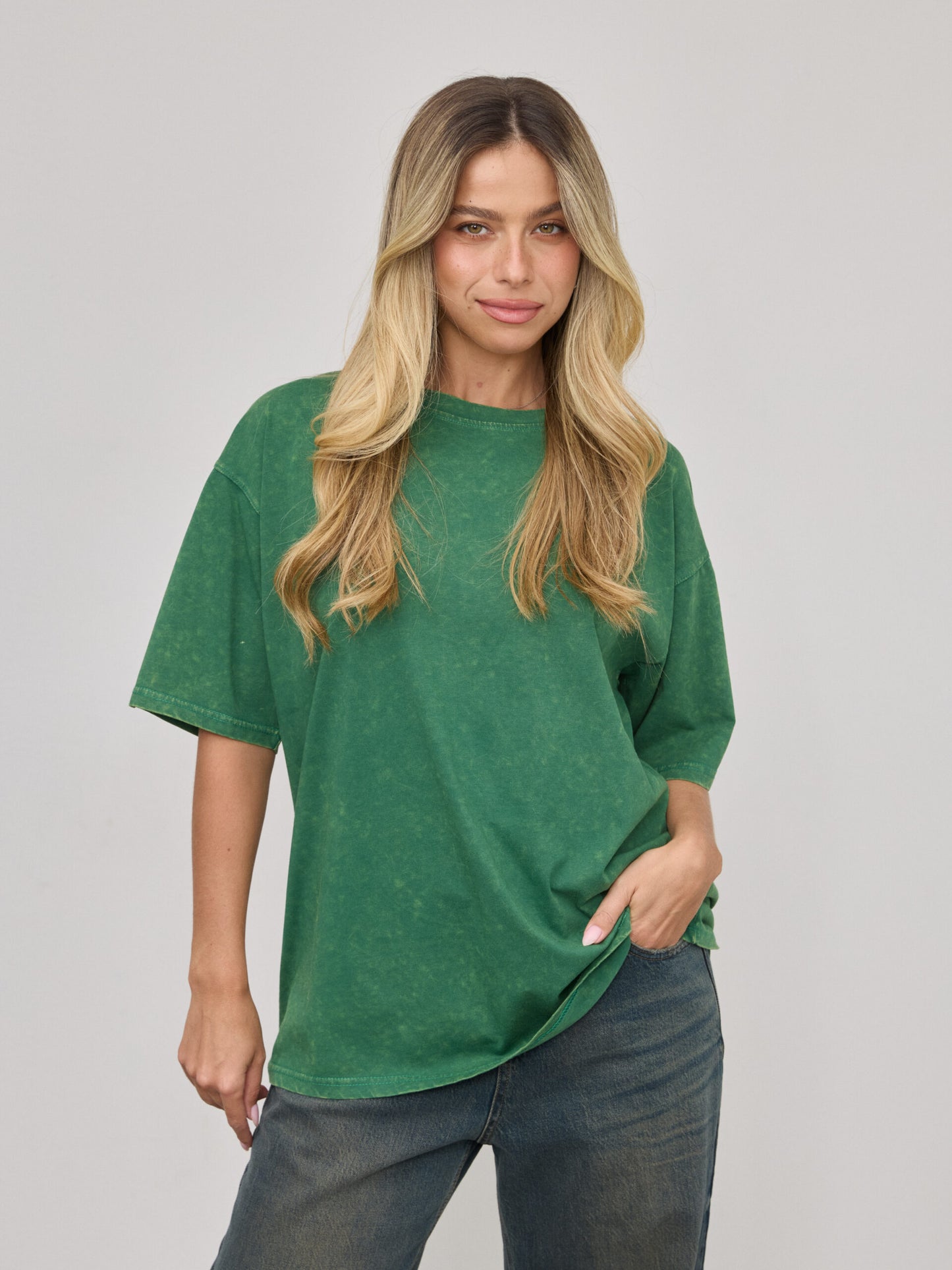 טישירט בייסיק אוברסייז טרי | ירוק