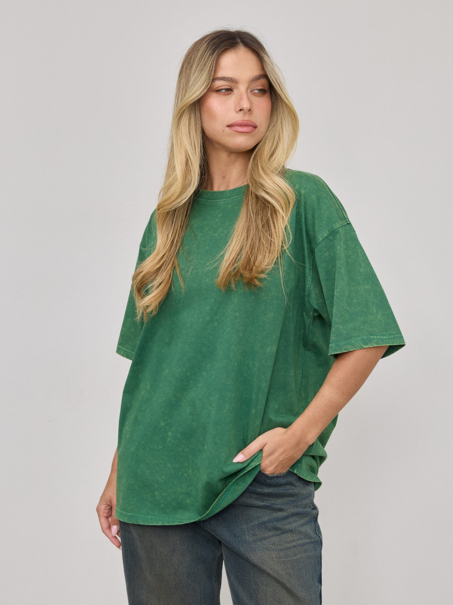 טישירט בייסיק אוברסייז טרי | ירוק