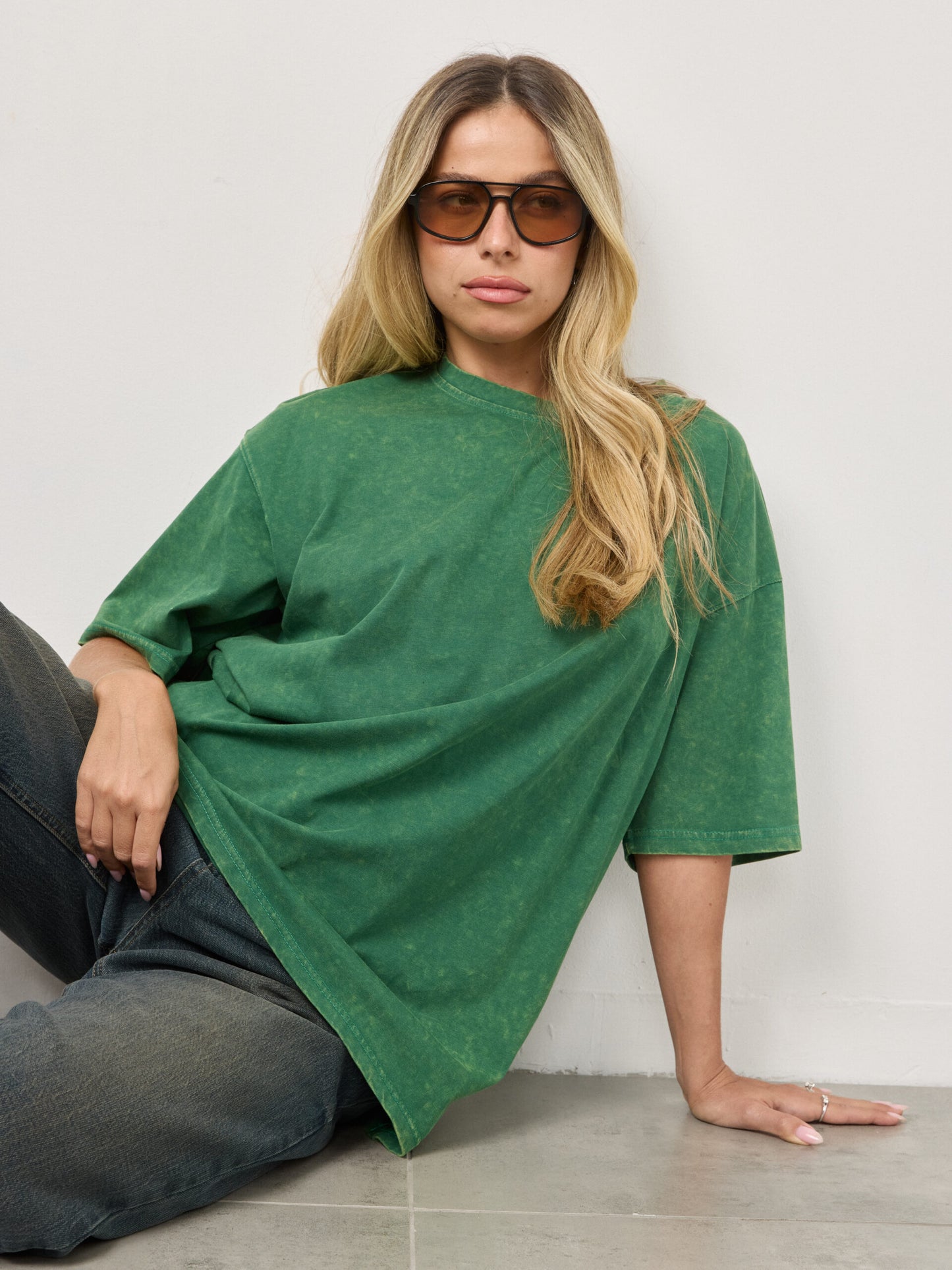 טישירט בייסיק אוברסייז טרי | ירוק