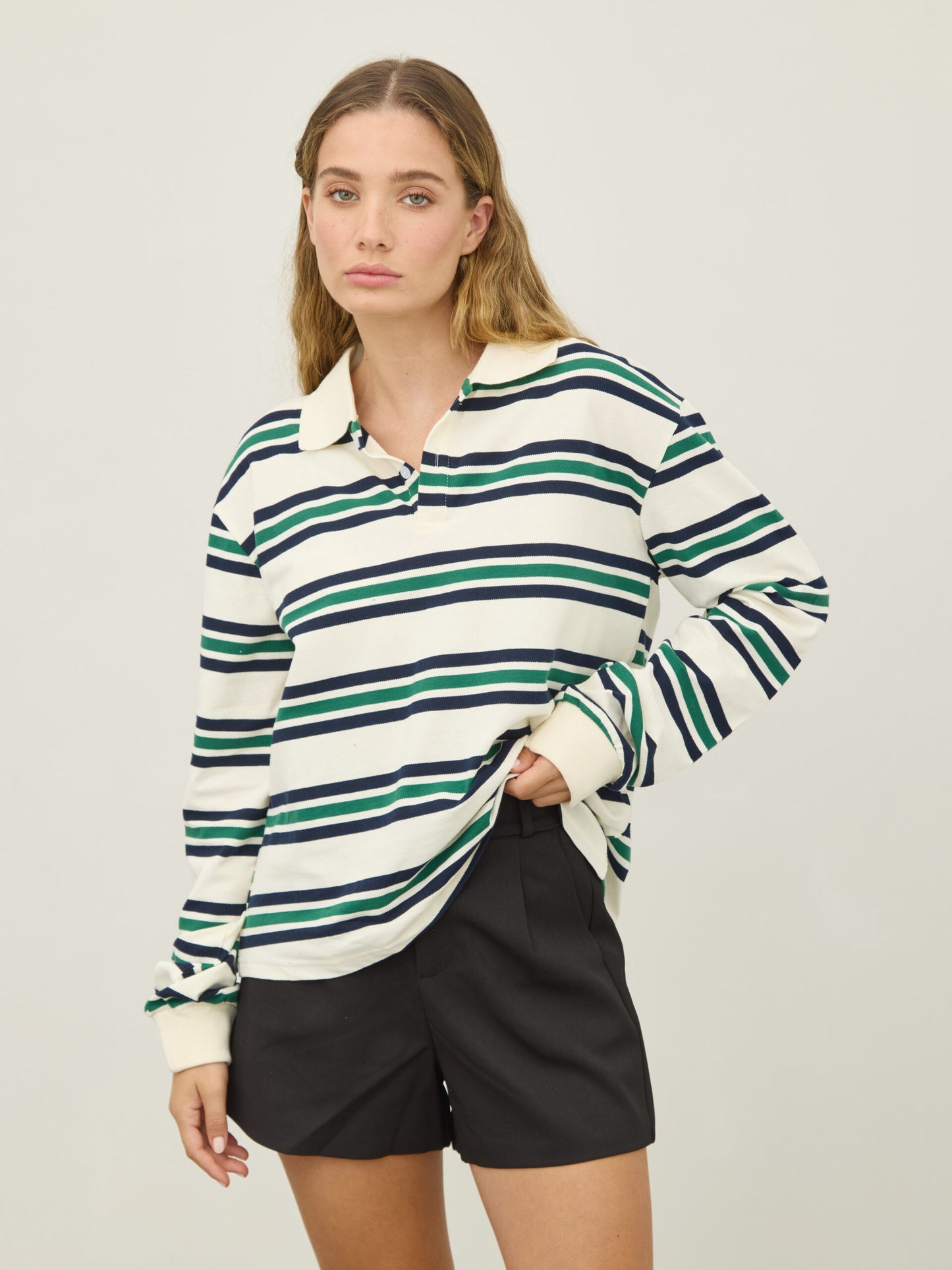 חולצת פולו פסים פרנסין | ירוק