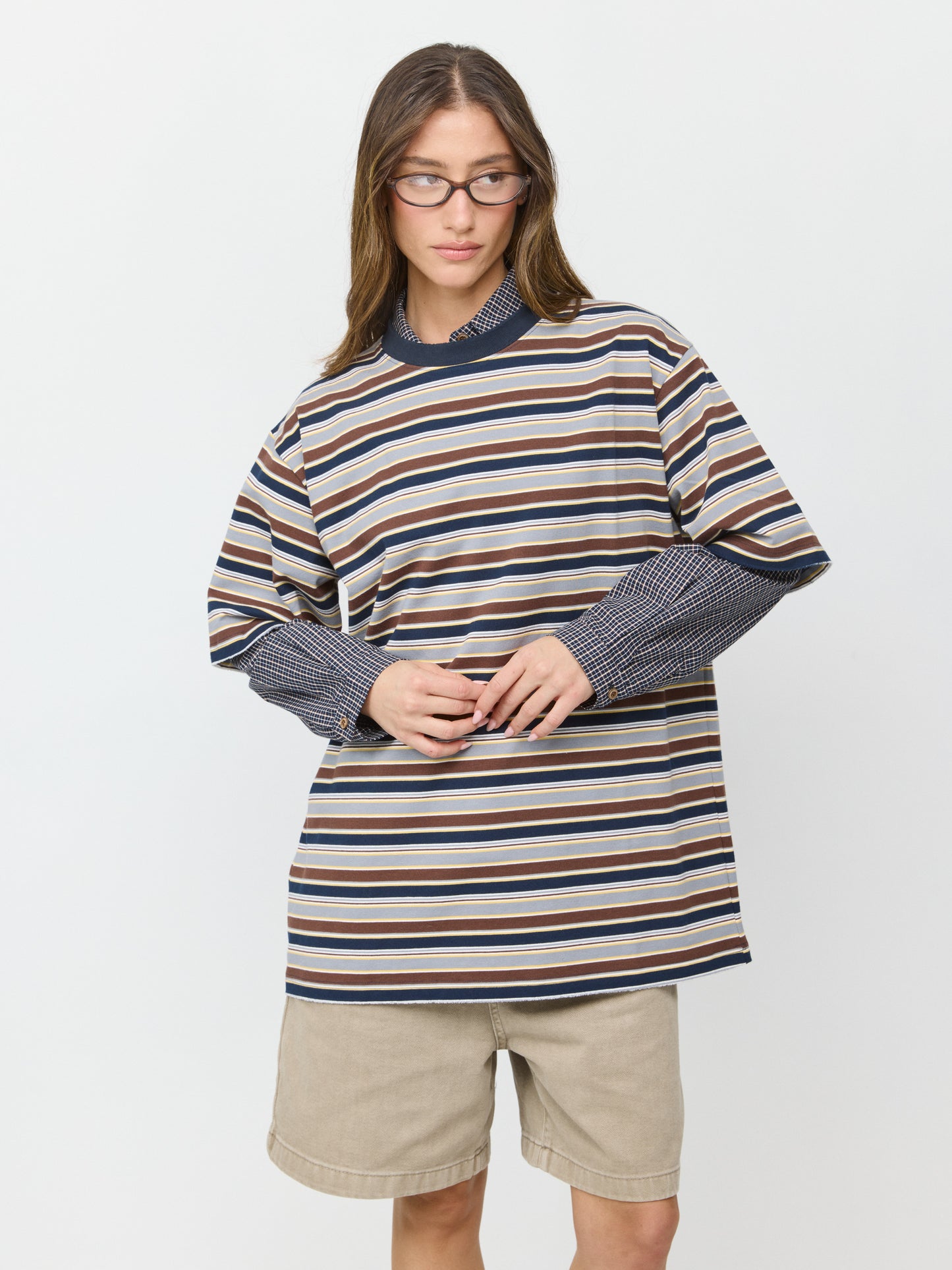 טישירט פסים אוברסייז דלפי | כחול