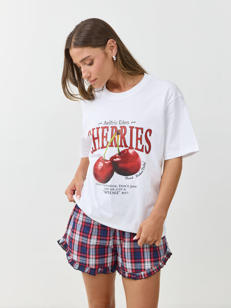 טישירט אוברסייז הדפס CHERRIES | לבן