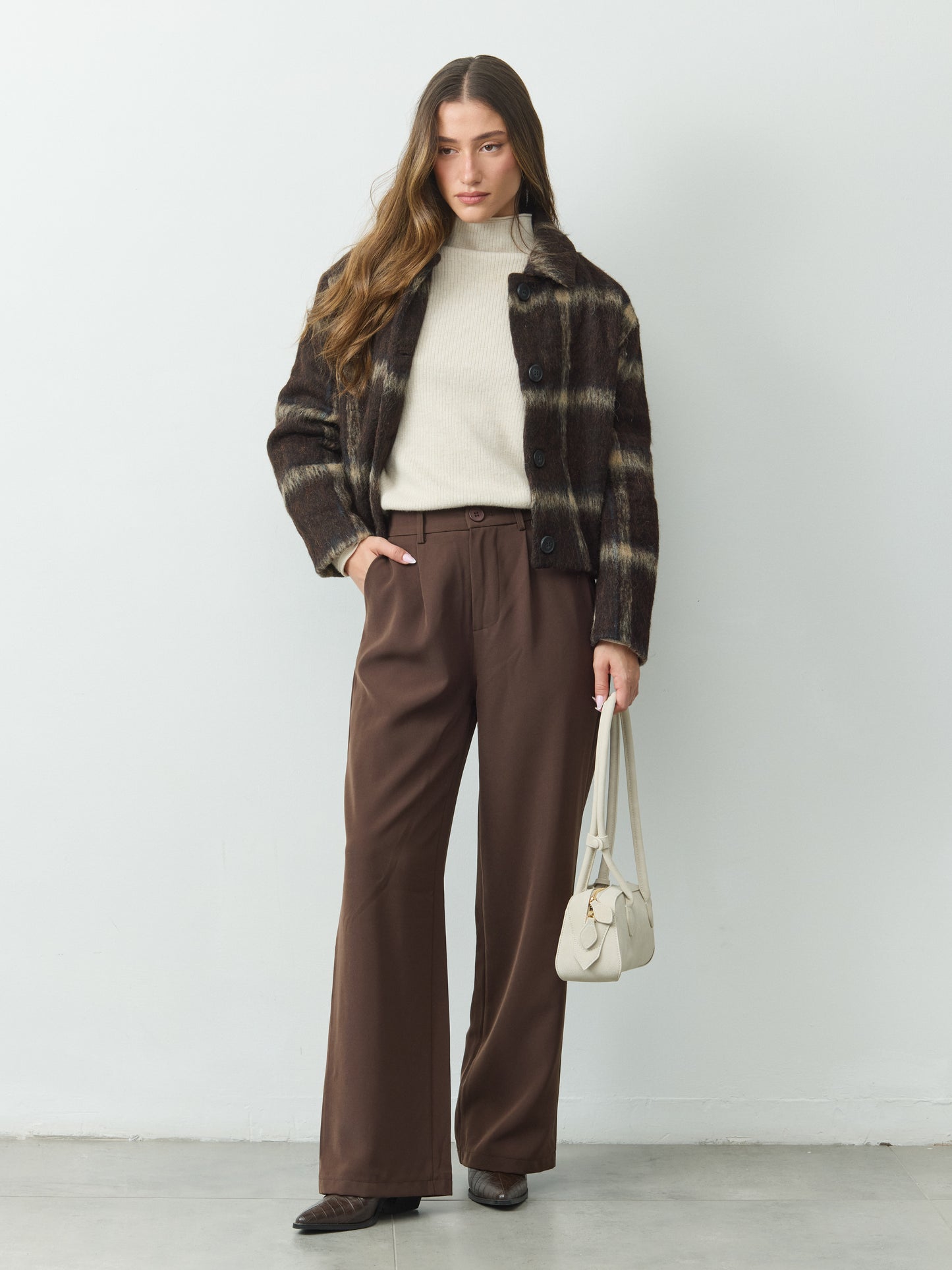 ג'קט קרופ משבצות מרסי | חום