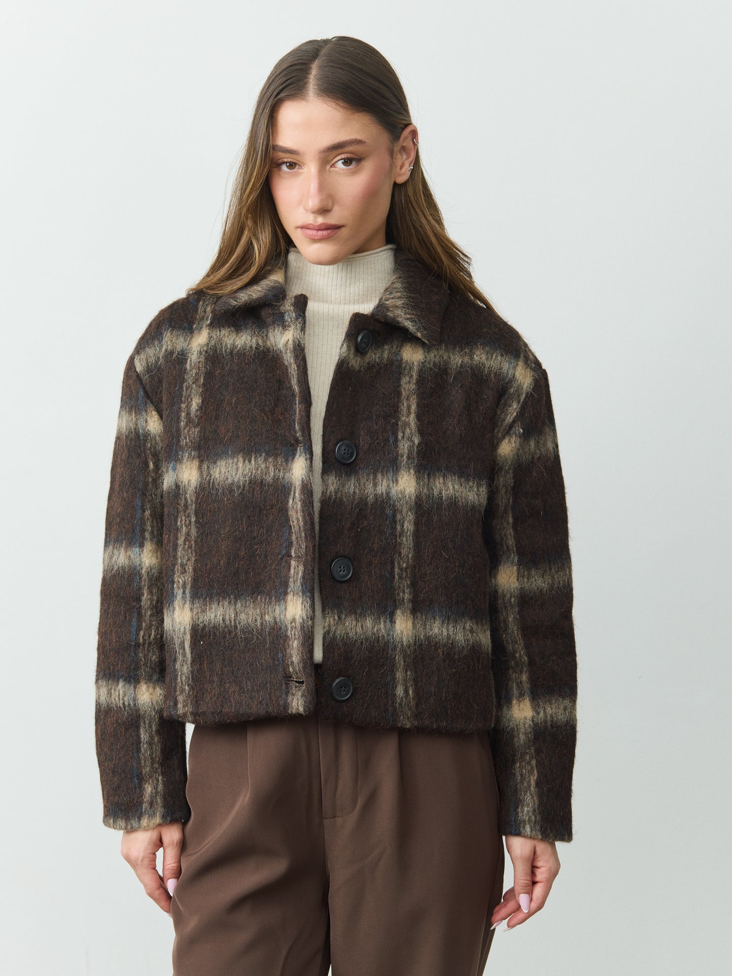 ג'קט קרופ משבצות מרסי | חום