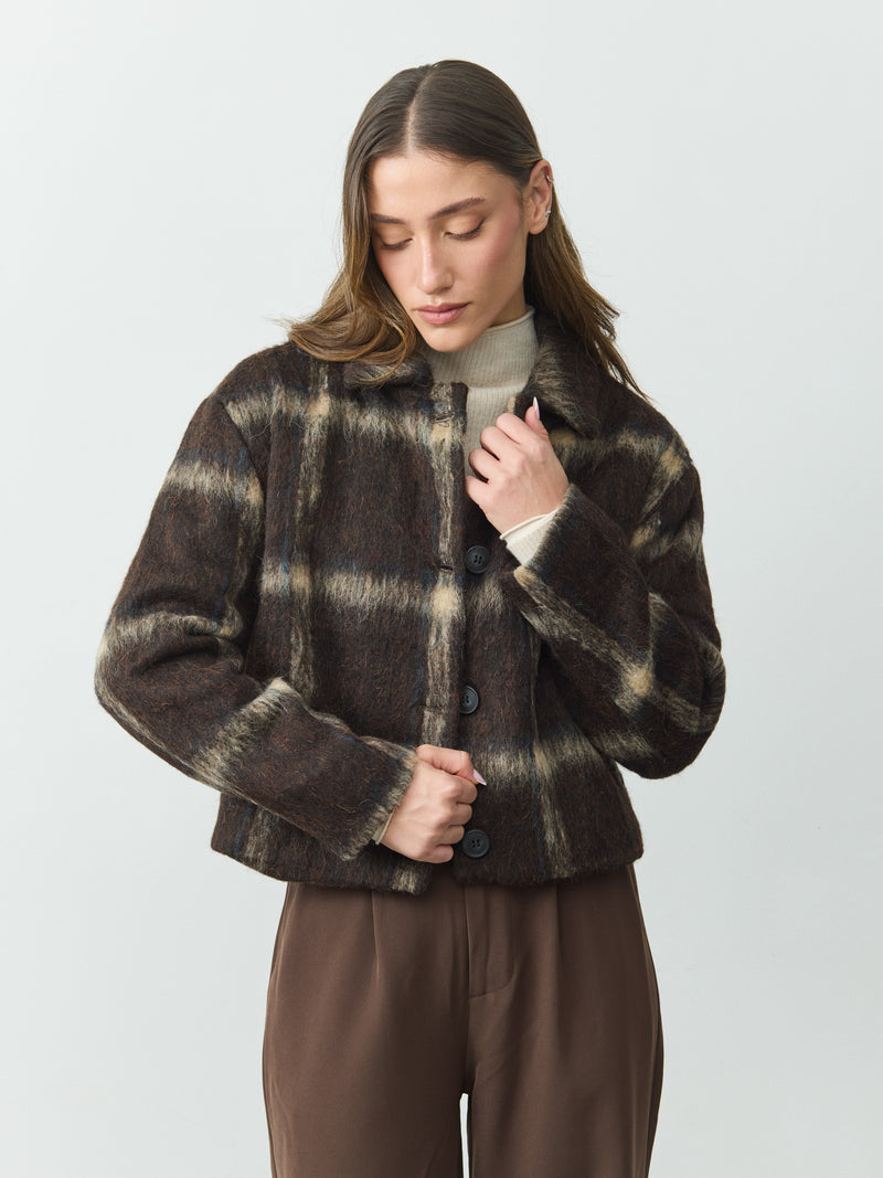 ג'קט קרופ משבצות מרסי | חום