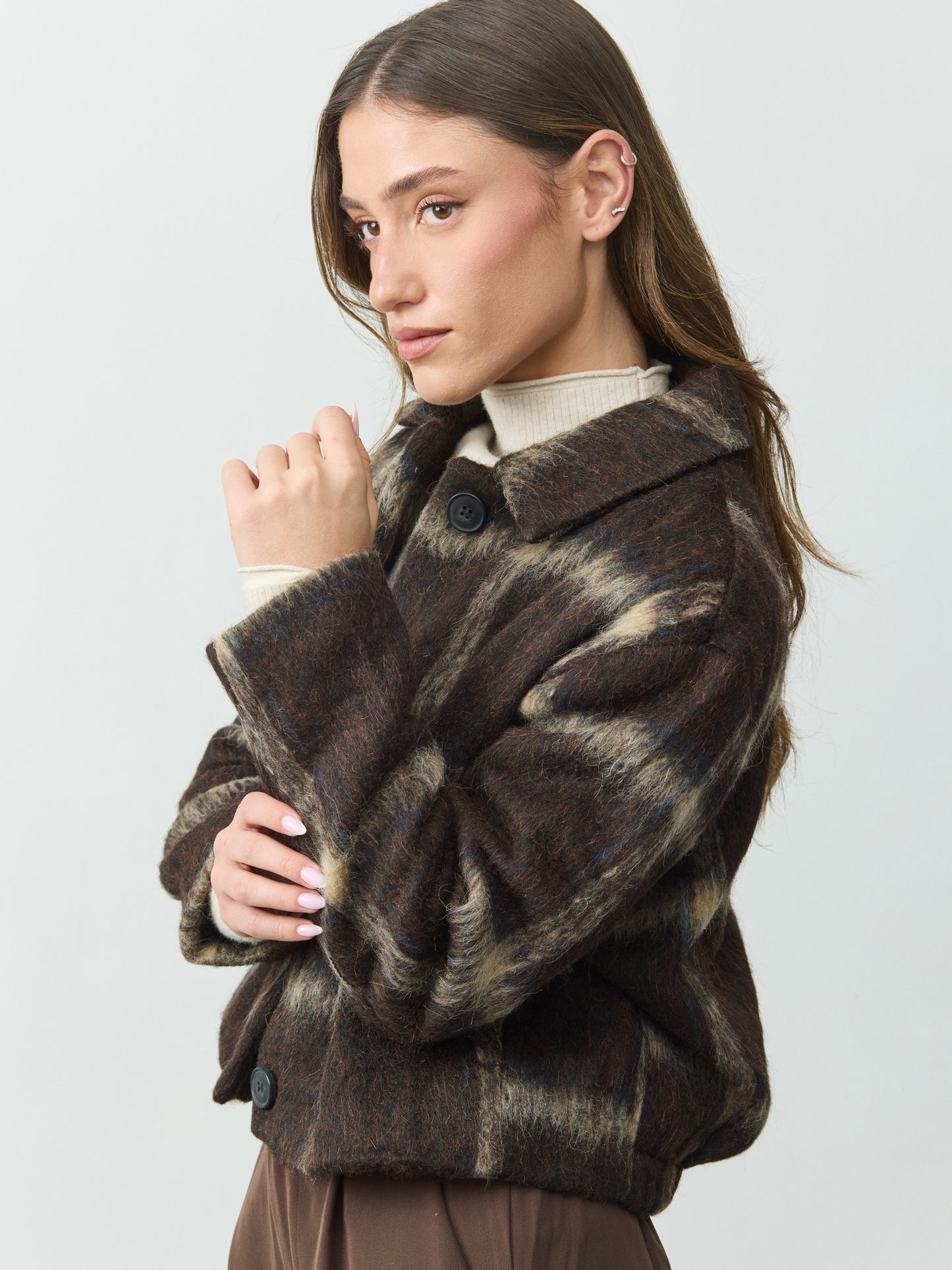 ג'קט קרופ משבצות מרסי | חום