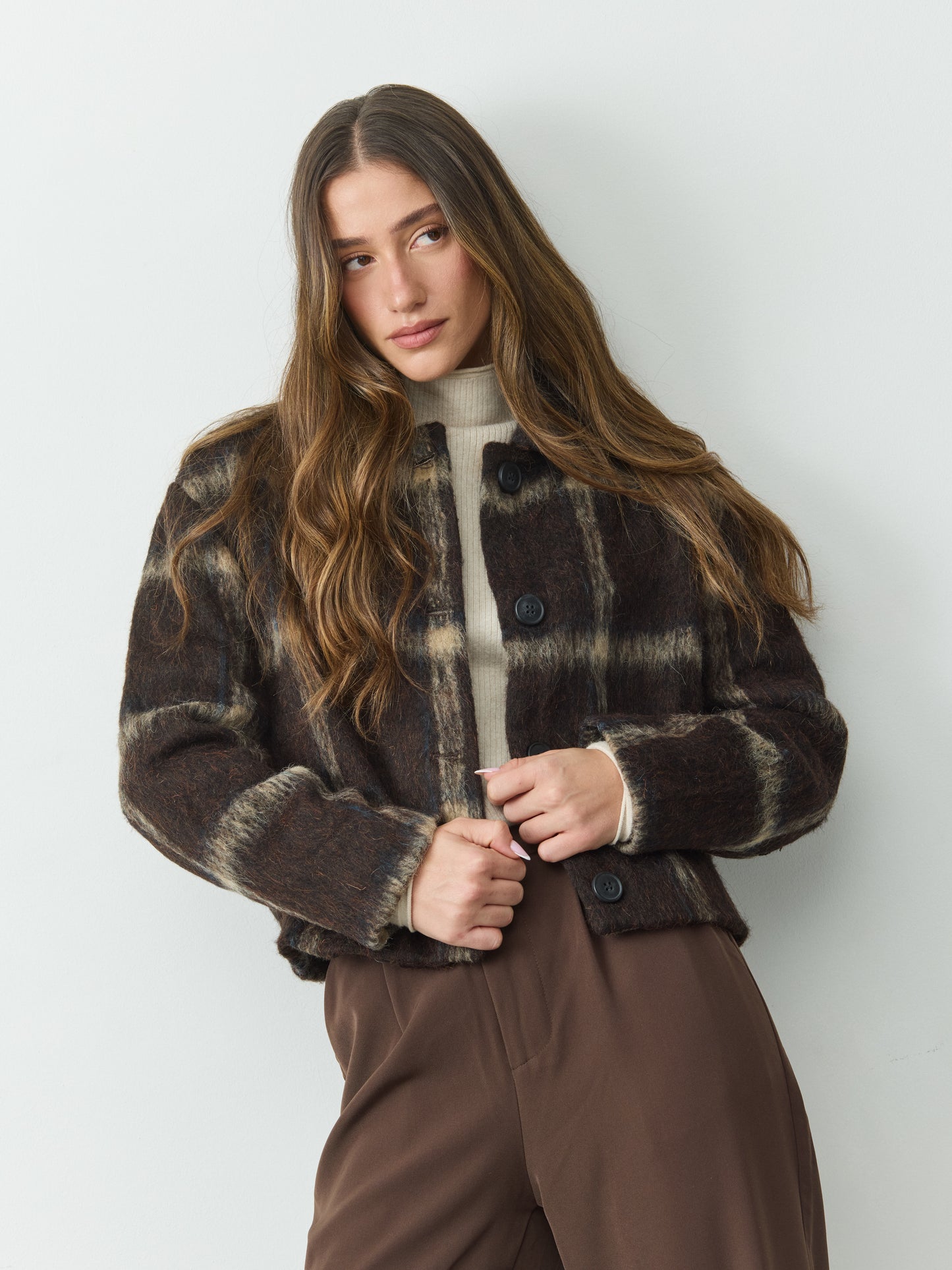 ג'קט קרופ משבצות מרסי | חום