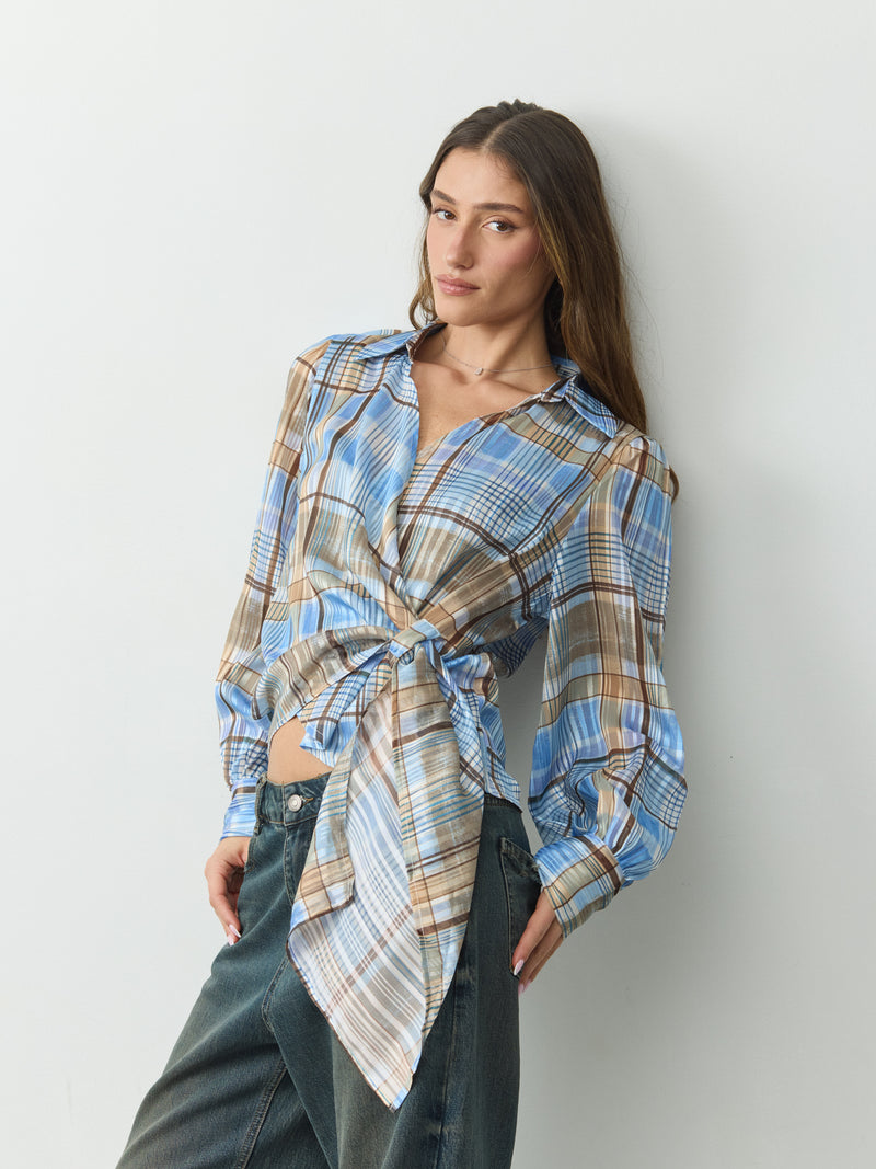 מכופתרת קשירה סקרלט | כחול