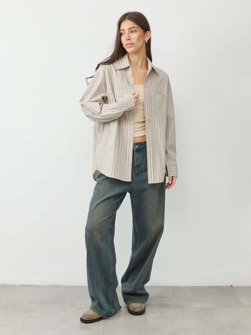 חולצה מכופתרת פסים אדוארד | בז'