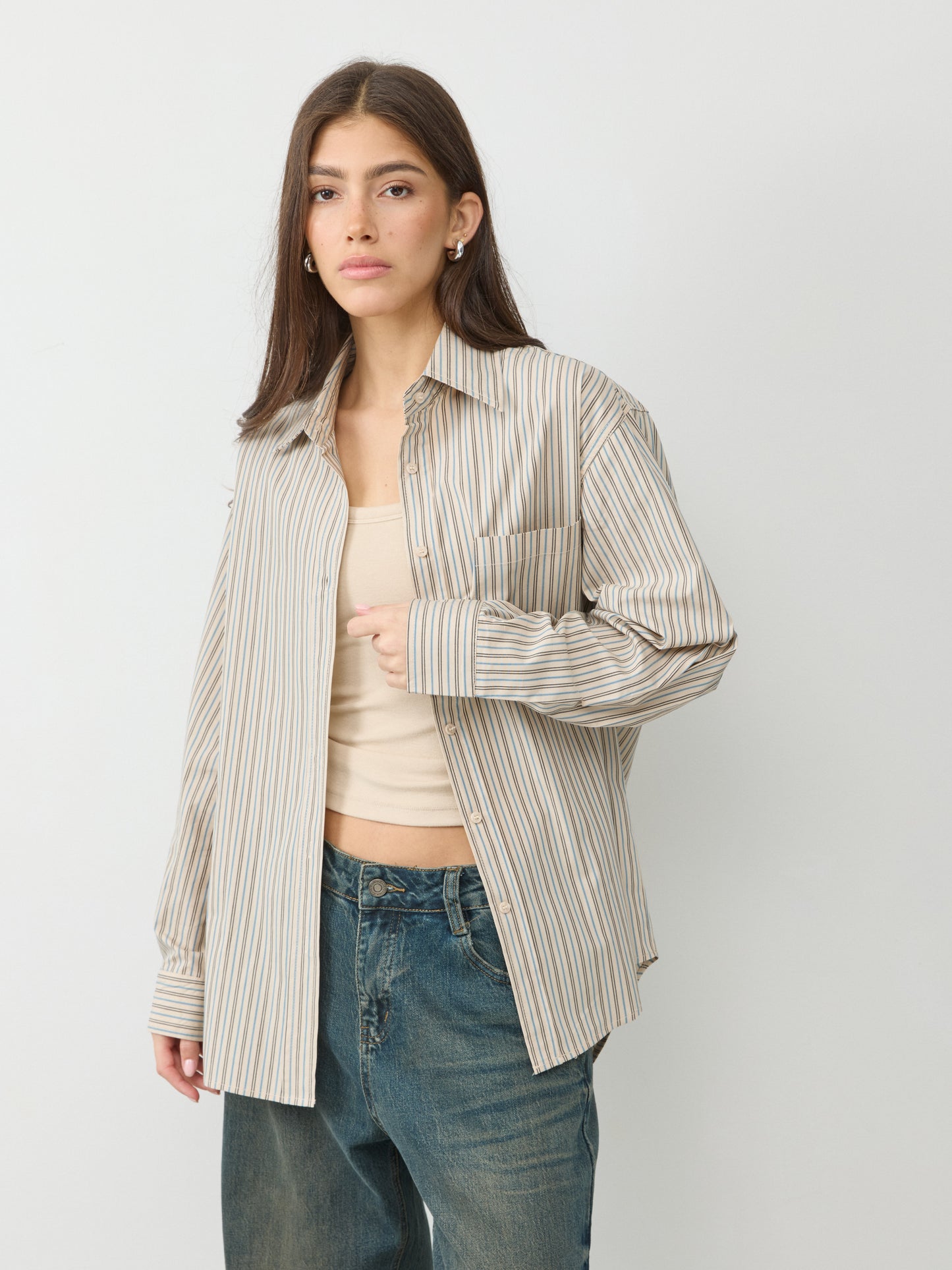 חולצה מכופתרת פסים אדוארד | בז'