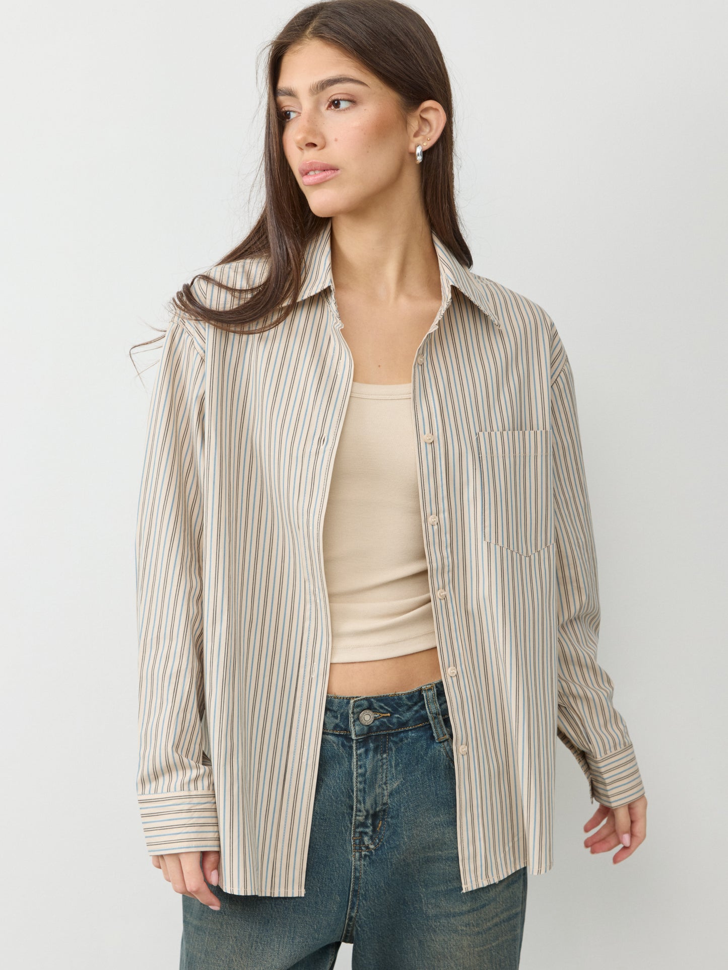 חולצה מכופתרת פסים אדוארד | בז'