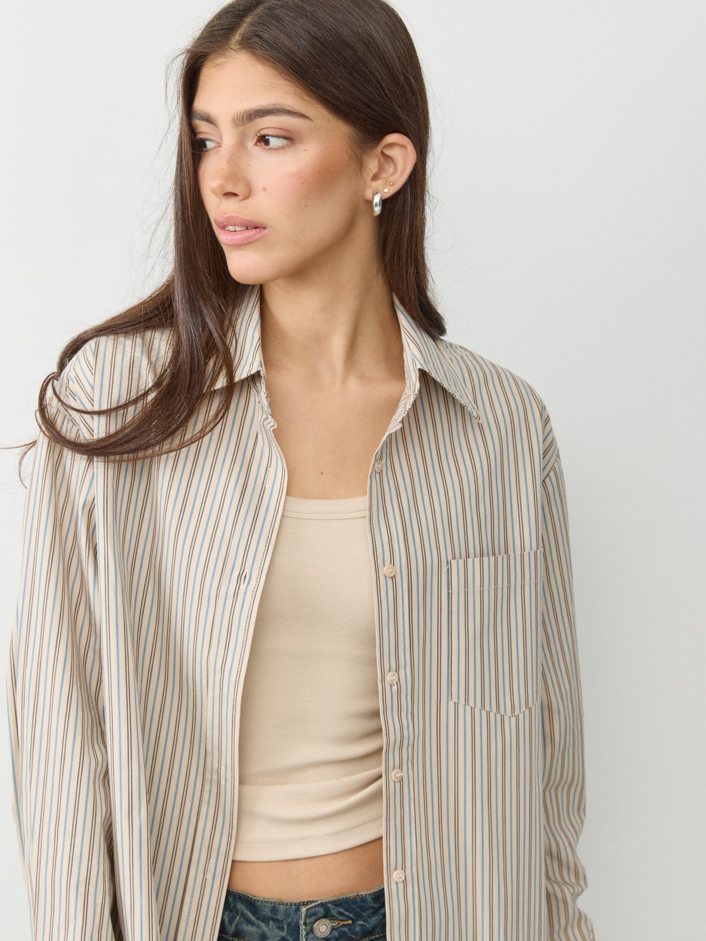 חולצה מכופתרת פסים אדוארד | בז'