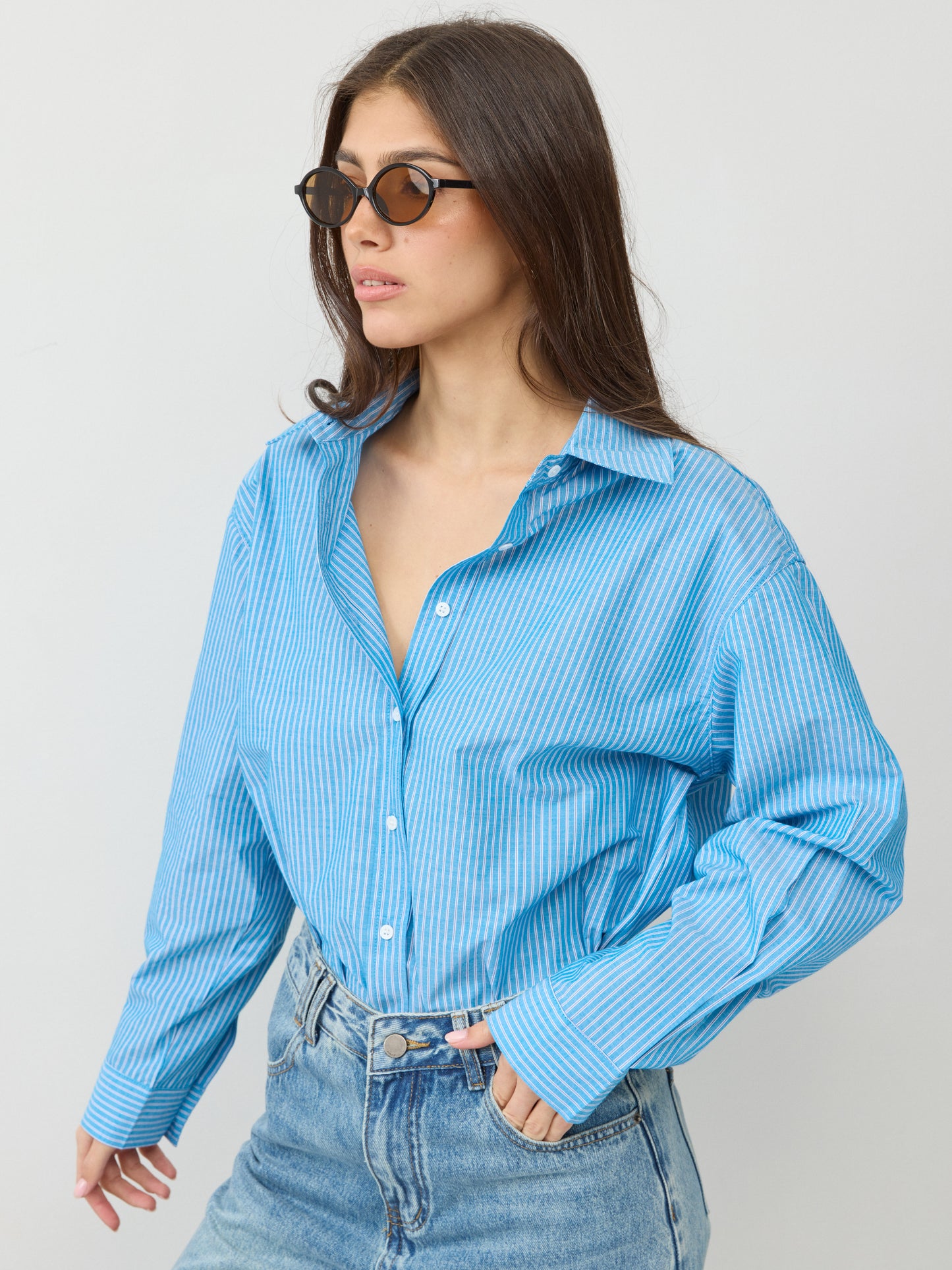 חולצה מכופתרת פסים פייר | כחול
