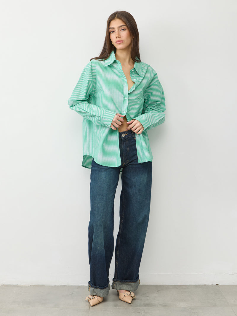 חולצה מכופתרת פסים פייר | ירוק