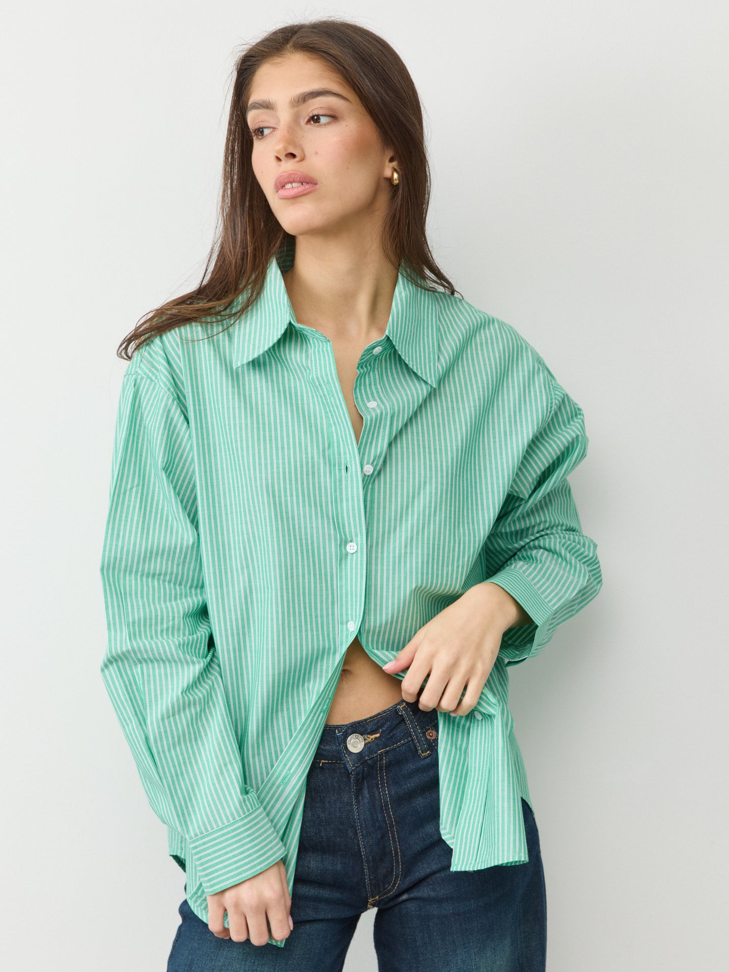 חולצה מכופתרת פסים פייר | ירוק