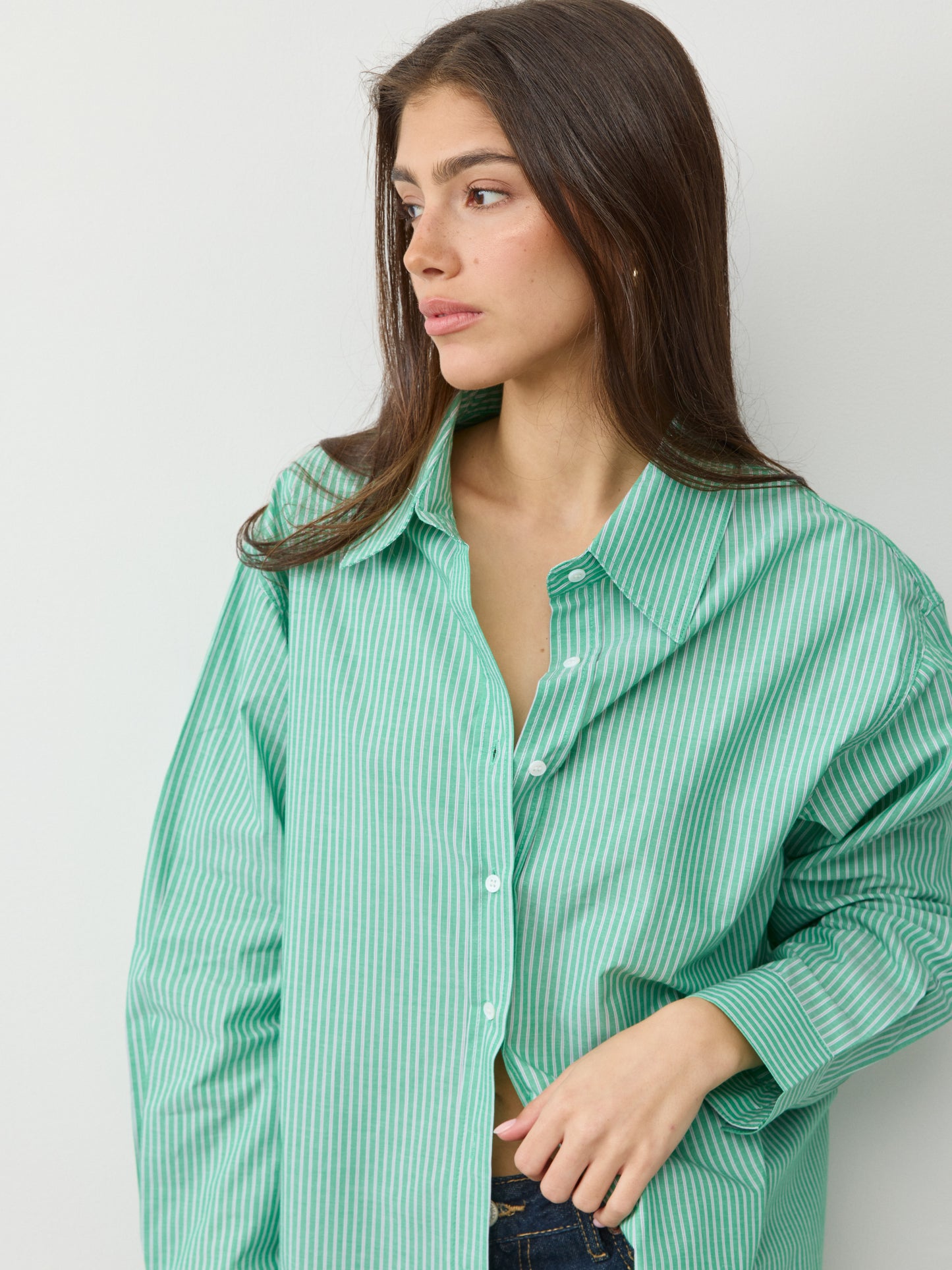 חולצה מכופתרת פסים פייר | ירוק